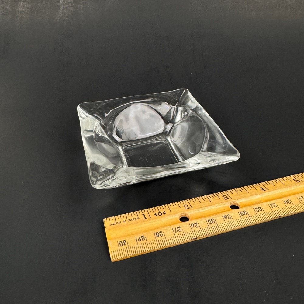 Vintage Small 3.5x3.5 inch Clear Glass Square Tabletop Ashtray MCM Retro Mancave